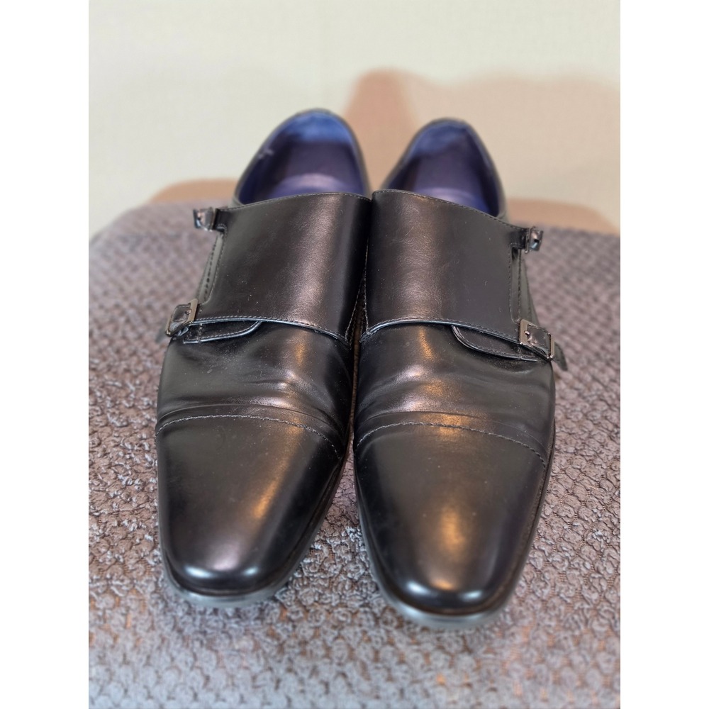 Bruno Marc Mens Black Double Monk Strap Cap Toe Dress Shoes Loafers